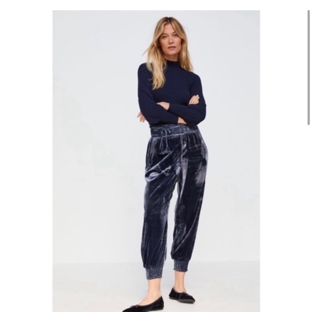NWOT Anthropolgie Gloria Velvet High-Rise Slouch Joggers Eggplant Size XL